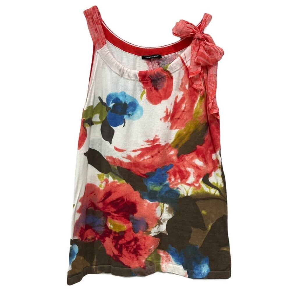 Luisa Cerano Floral Knit Blouse Shoulder Tie Italy Cotton‎ Size US 8 Top